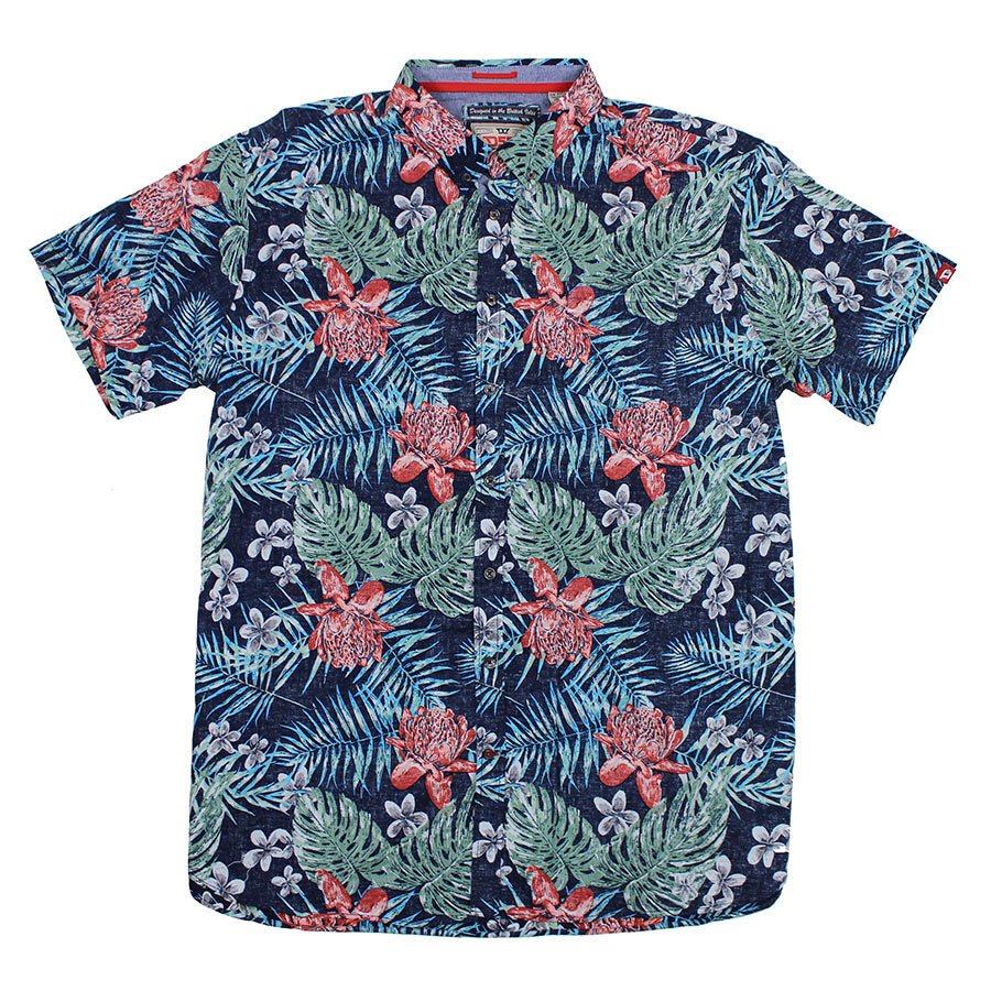D555 Henri Cotton hawaiian Print Button Down Collar Shirt - D555 ...