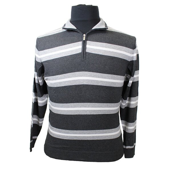 Kitaro Luxury Cotton Horizontal Stripe Half Zip Turtle Neck Jersey-shop-by-brands-Beggs Big Mens Clothing - Big Men's fashionable clothing and shoes