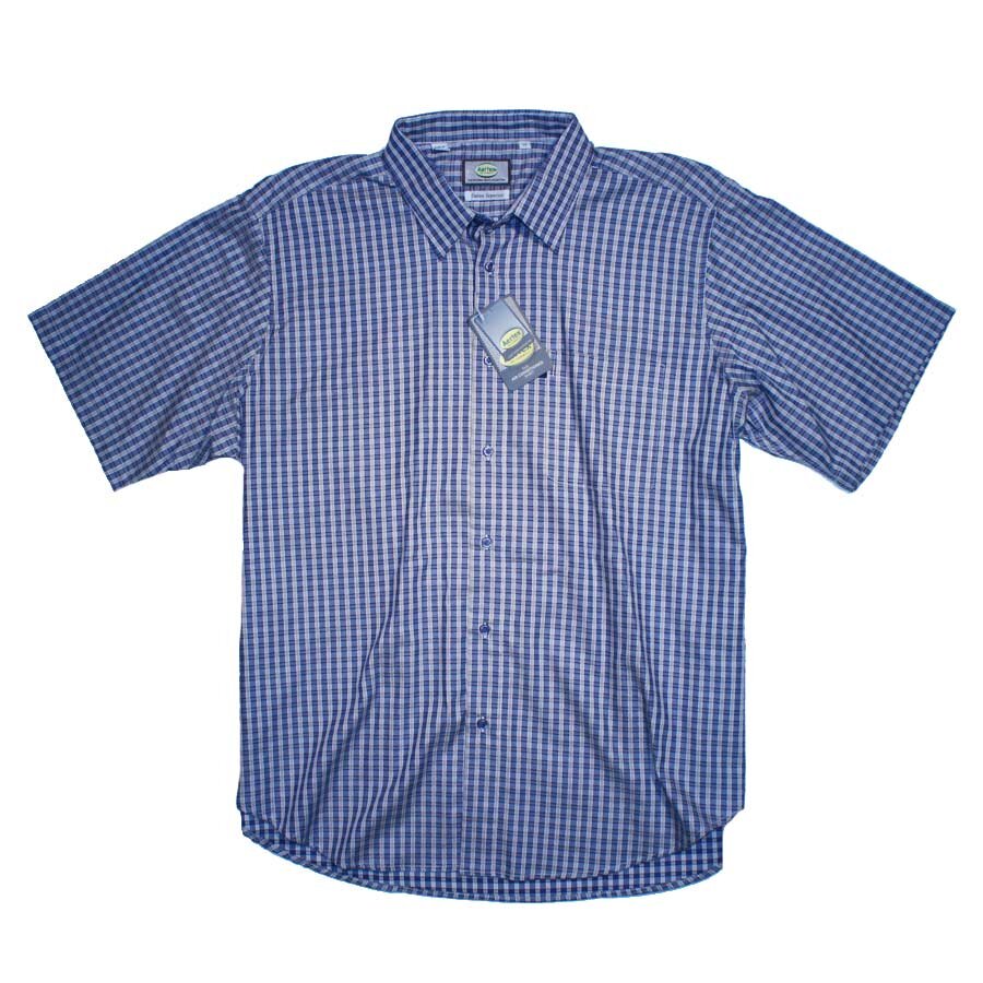 Aertex - Blue check Short Sleeve Shirt - Aertex SS : Big Mens Short ...