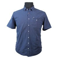 Paddocks Navy Cotton Linen Fine Stripe SS Shirt