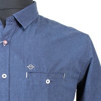 Paddocks Navy Cotton Linen Fine Stripe SS Shirt