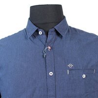 Paddocks Navy Cotton Linen Fine Stripe SS Shirt