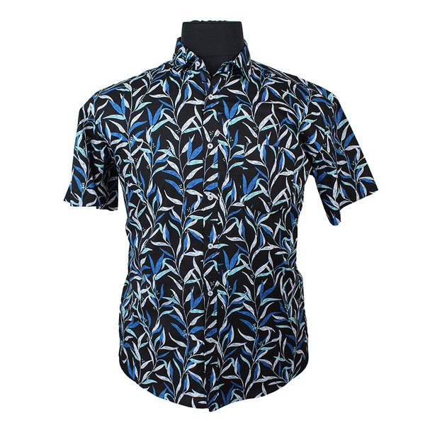 MRMR Leaf Print Short Sleeve Shirt Black-shop-by-brands-Beggs Big Mens Clothing - Big Men's fashionable clothing and shoes