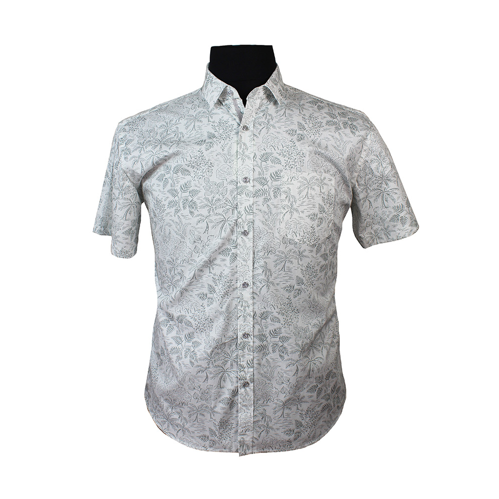 MRMR Palm Tree Pattern Short Sleeve Shirt Silver