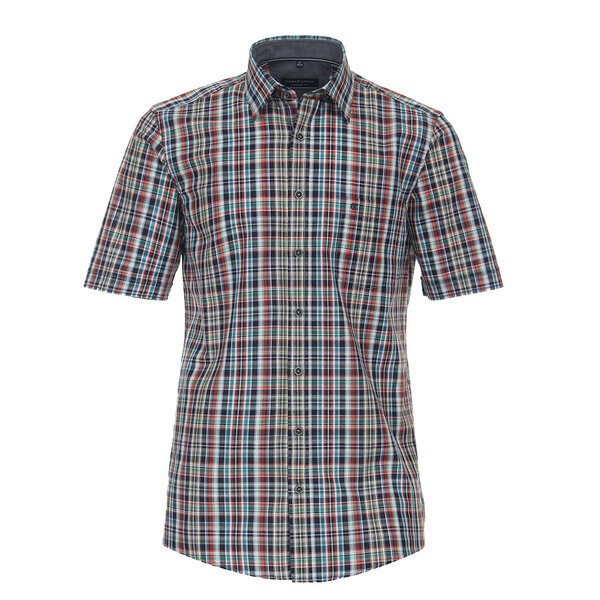 Casa Moda Teal Orange Tartan Check SS Shirt-shop-by-brands-Beggs Big Mens Clothing - Big Men's fashionable clothing and shoes