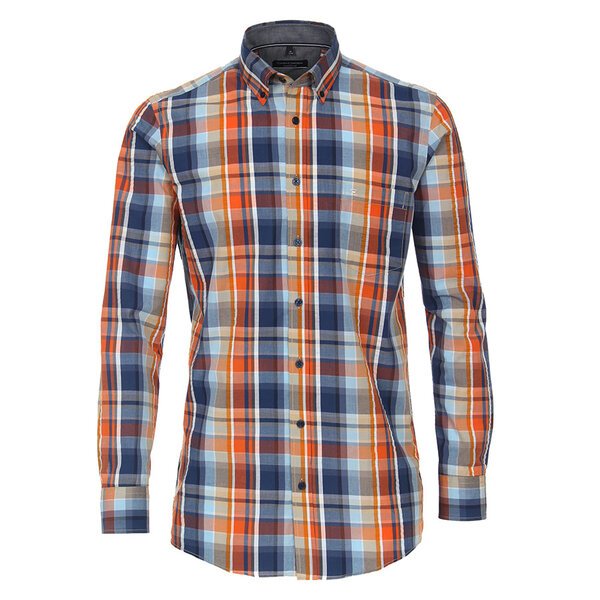 Casa Moda Large Check Orange LS Shirt-shop-by-brands-Beggs Big Mens Clothing - Big Men's fashionable clothing and shoes