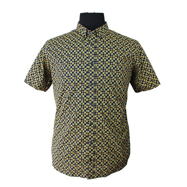 Ben Sherman London Squares Short Sleeve Shirt Gold-shop-by-brands-Beggs Big Mens Clothing - Big Men's fashionable clothing and shoes