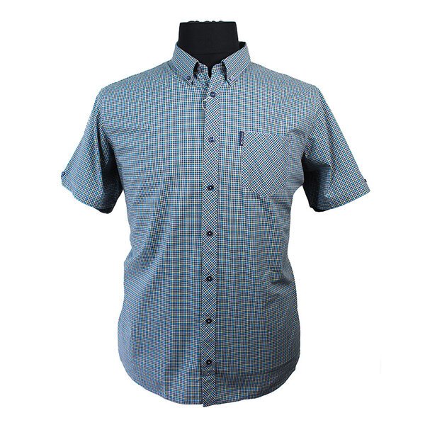 Ben Sherman Gingham Mini Check Short Sleeve Shirt Teal-shop-by-brands-Beggs Big Mens Clothing - Big Men's fashionable clothing and shoes