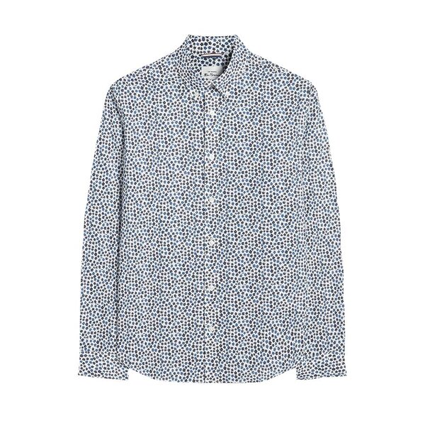 Ben Sherman Ditsy Floral Print LS Shirt White Blue-shop-by-brands-Beggs Big Mens Clothing - Big Men's fashionable clothing and shoes
