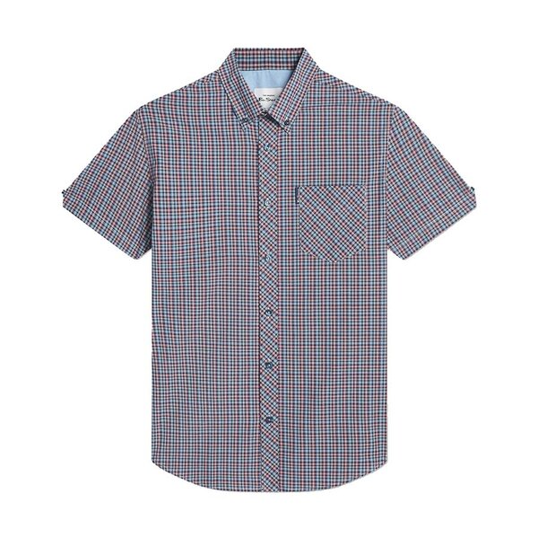 Ben Sherman Mini Check Red Blue SS Shirt-shop-by-brands-Beggs Big Mens Clothing - Big Men's fashionable clothing and shoes