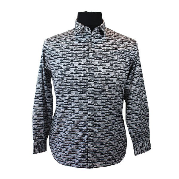 Berlin Cassette Poplin Print Long Sleeve Shirt-shop-by-brands-Beggs Big Mens Clothing - Big Men's fashionable clothing and shoes