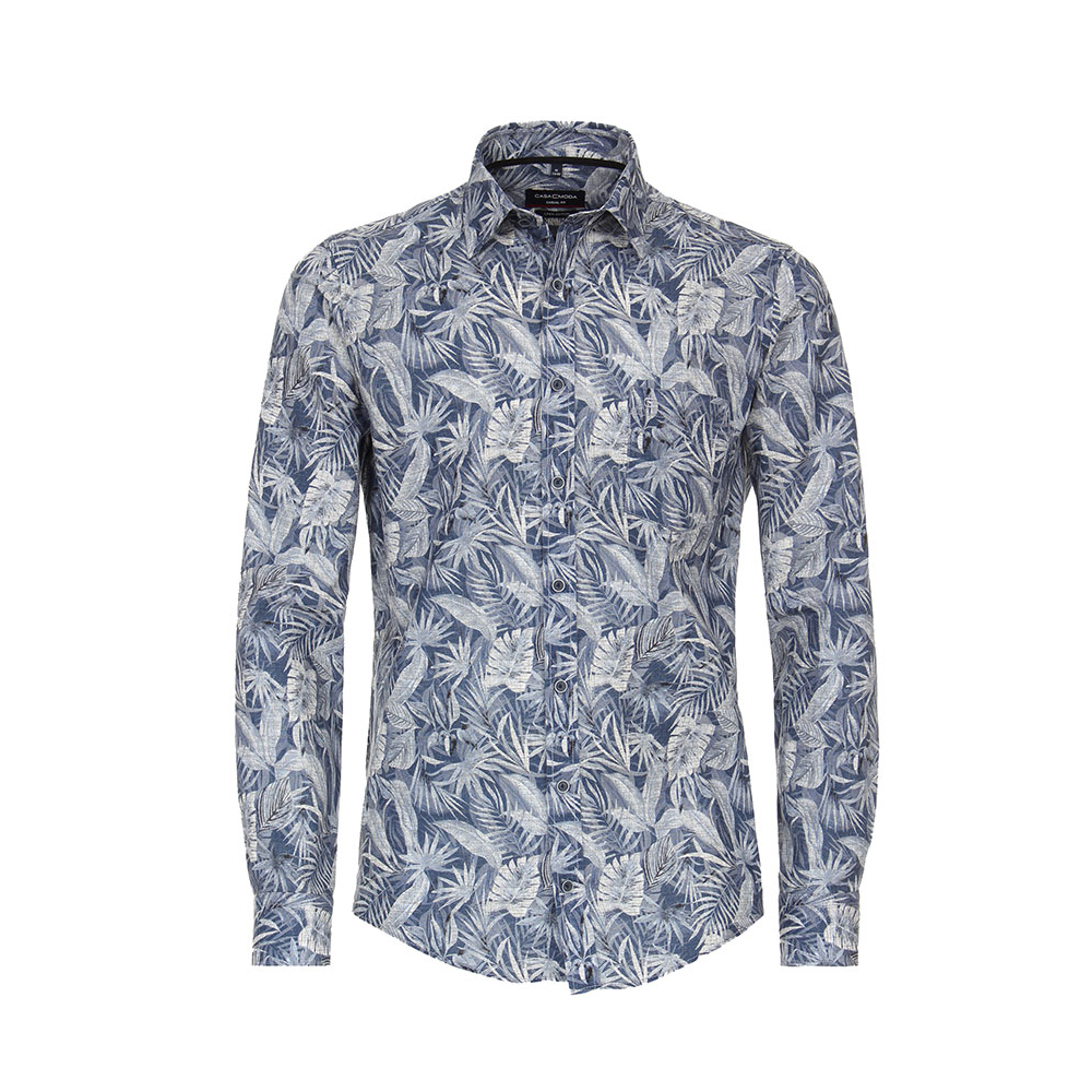 Casa Moda Leaf Linen LS Shirt Blue