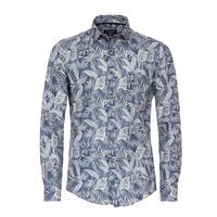 Casa Moda Leaf Linen LS Shirt Blue