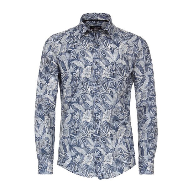 Casa Moda Leaf Linen LS Shirt Blue-shop-by-brands-Beggs Big Mens Clothing - Big Men's fashionable clothing and shoes