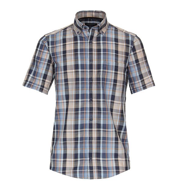 Casa Moda Check Organic Cotton SS Shirt Blue-shop-by-brands-Beggs Big Mens Clothing - Big Men's fashionable clothing and shoes