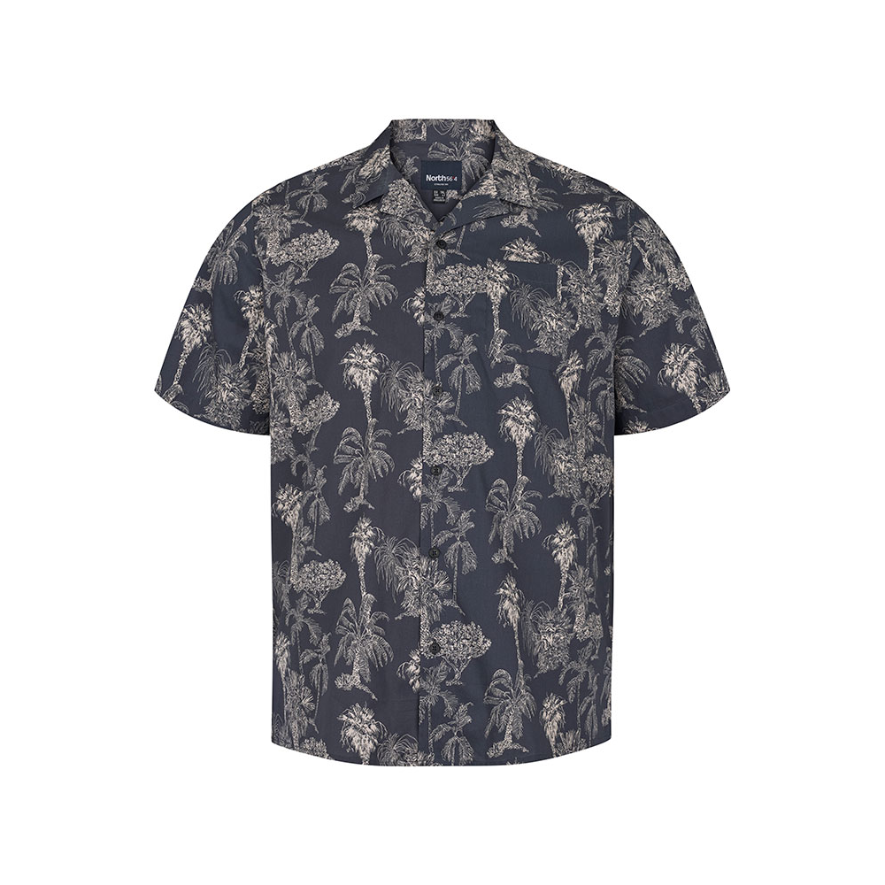 North 56 Palm Tree Pattern Short Sleeve Shirt Navy