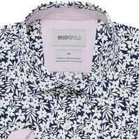 Brooksfield Stretch Performance Floral Navy Business Shirt