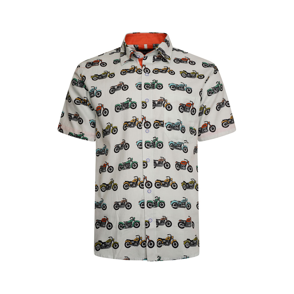 Kam motorbike Print Satin Finish Cotton SS Shirt