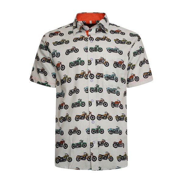 Kam motorbike Print Satin Finish Cotton SS Shirt-shop-by-brands-Beggs Big Mens Clothing - Big Men's fashionable clothing and shoes