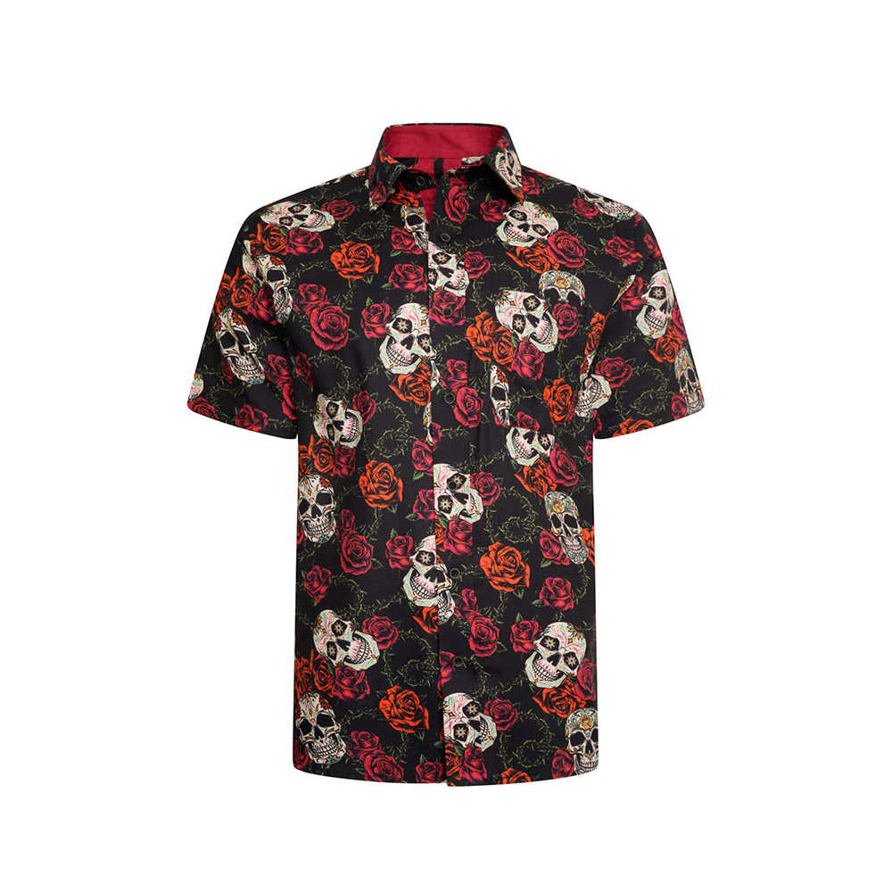 KBS Floral Rose Skull Satin Finish SS Shirt