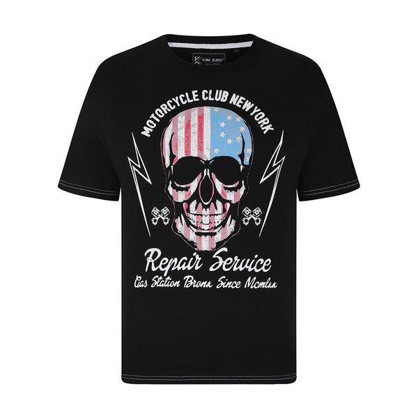 Kam USA Skull Print Tee Black-shop-by-brands-Beggs Big Mens Clothing - Big Men's fashionable clothing and shoes