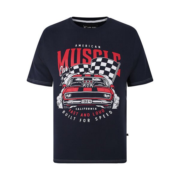 Kam American Muscle Print Tee Navy-shop-by-brands-Beggs Big Mens Clothing - Big Men's fashionable clothing and shoes