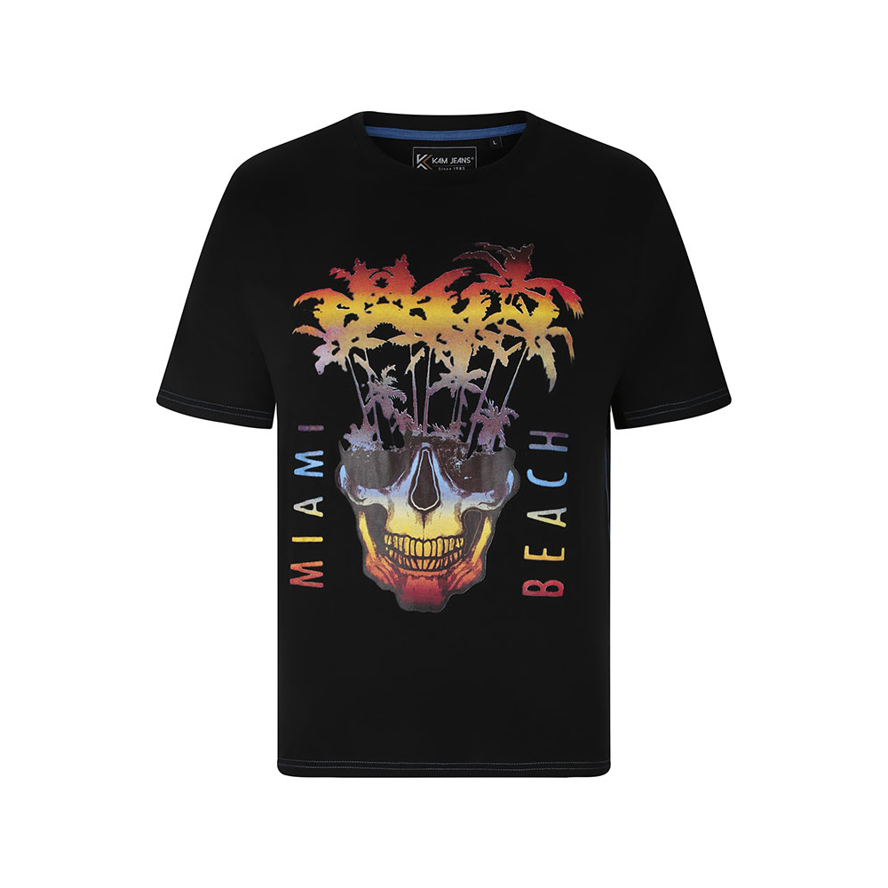 Kam Miami Beach Skull Print Tee Black