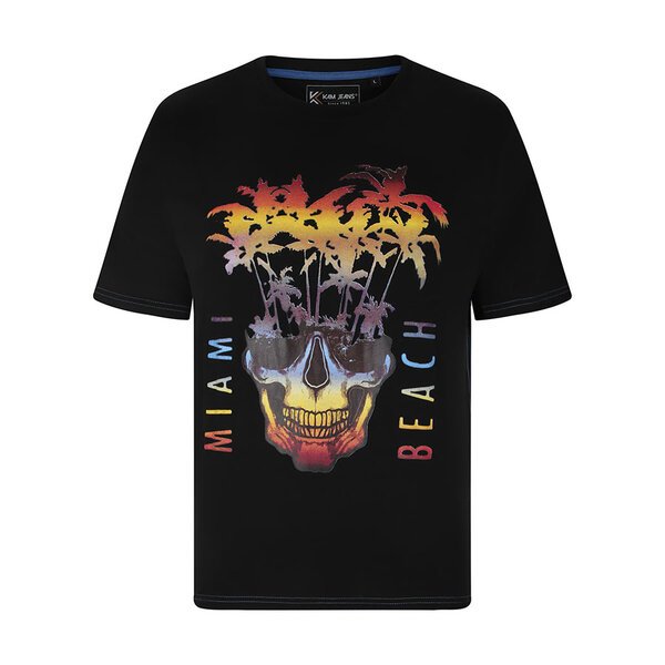 Kam Miami Beach Skull Print Tee Black-shop-by-brands-Beggs Big Mens Clothing - Big Men's fashionable clothing and shoes