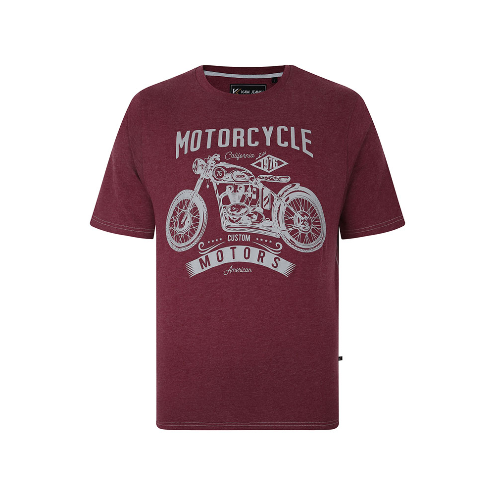 Kam Motor Cycle Print Tee Burgundy