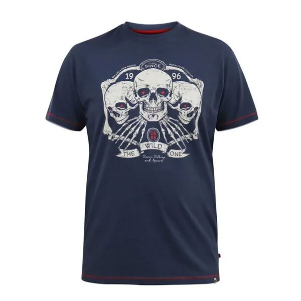 D555 3 Skull Tee Slate Blue-shop-by-brands-Beggs Big Mens Clothing - Big Men's fashionable clothing and shoes