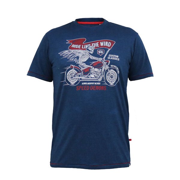 D555 Skull Bike Tee Blue-shop-by-brands-Beggs Big Mens Clothing - Big Men's fashionable clothing and shoes