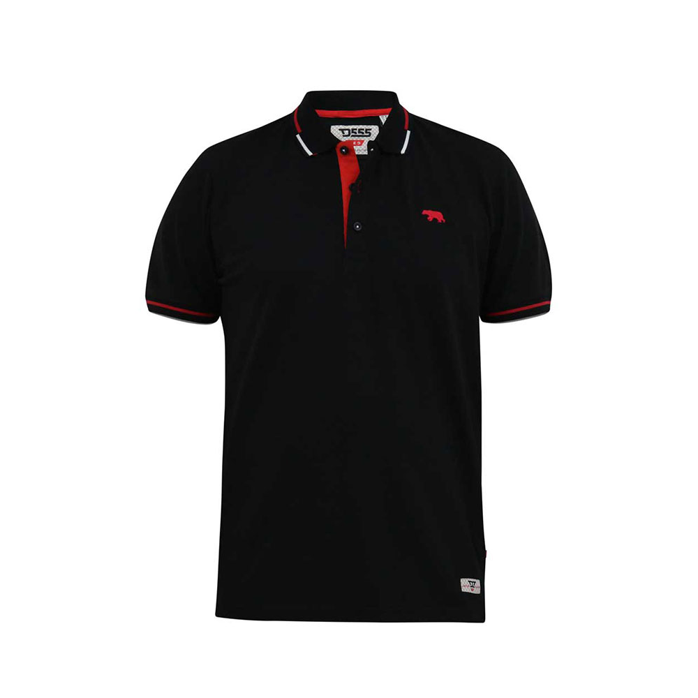 D555 Pique Plain Black Polo with contrast Trim 