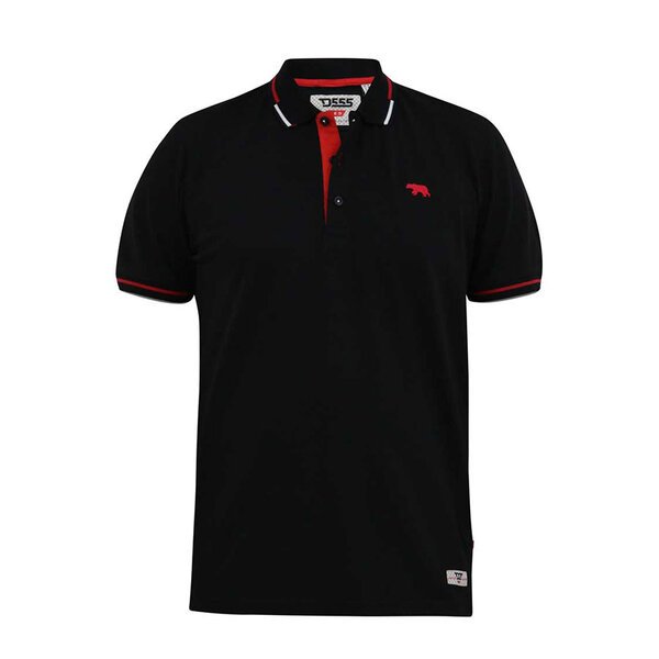 D555 Pique Plain Black Polo with contrast Trim -shop-by-brands-Beggs Big Mens Clothing - Big Men's fashionable clothing and shoes