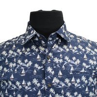 Berlin Pacific Boat Print SS Shirt Navy