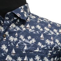 Berlin Pacific Boat Print SS Shirt Navy