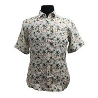 Berlin Palm Tree Print Linen SS Shirt