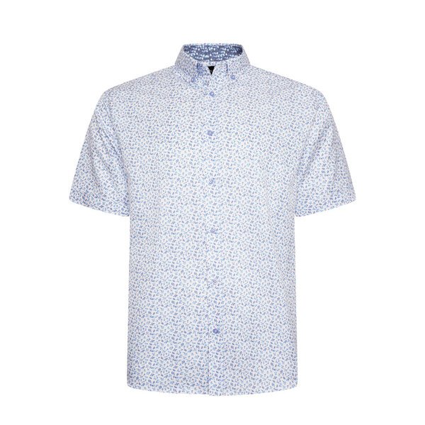 KBS Premium Mini Leaf Print SS Shirt White-shop-by-brands-Beggs Big Mens Clothing - Big Men's fashionable clothing and shoes