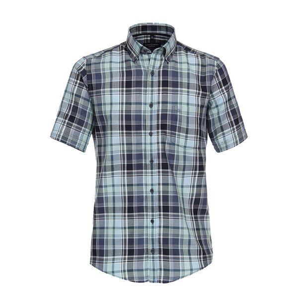 Casa Moda Small Check SS Shirt Petrol-shop-by-brands-Beggs Big Mens Clothing - Big Men's fashionable clothing and shoes