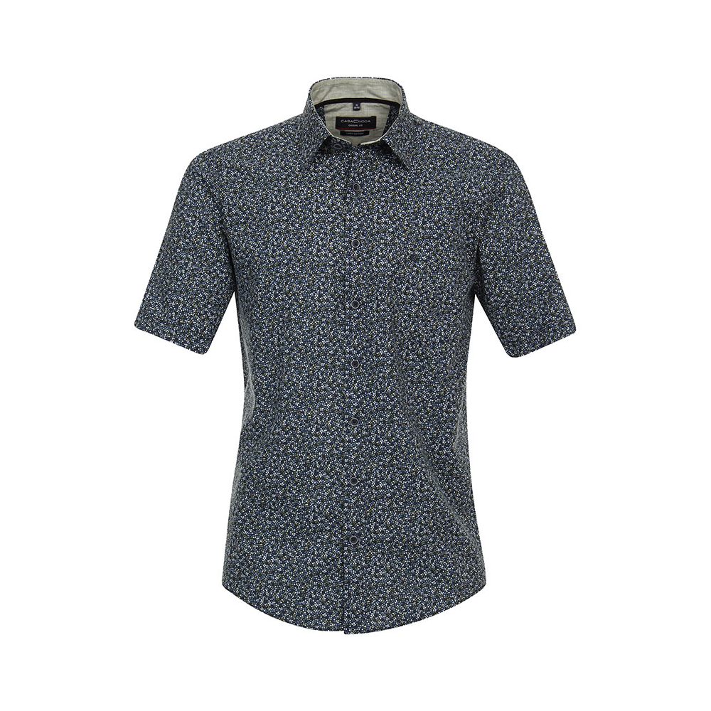 Casa Moda Small Pattern Short Sleeve Shirt Blue