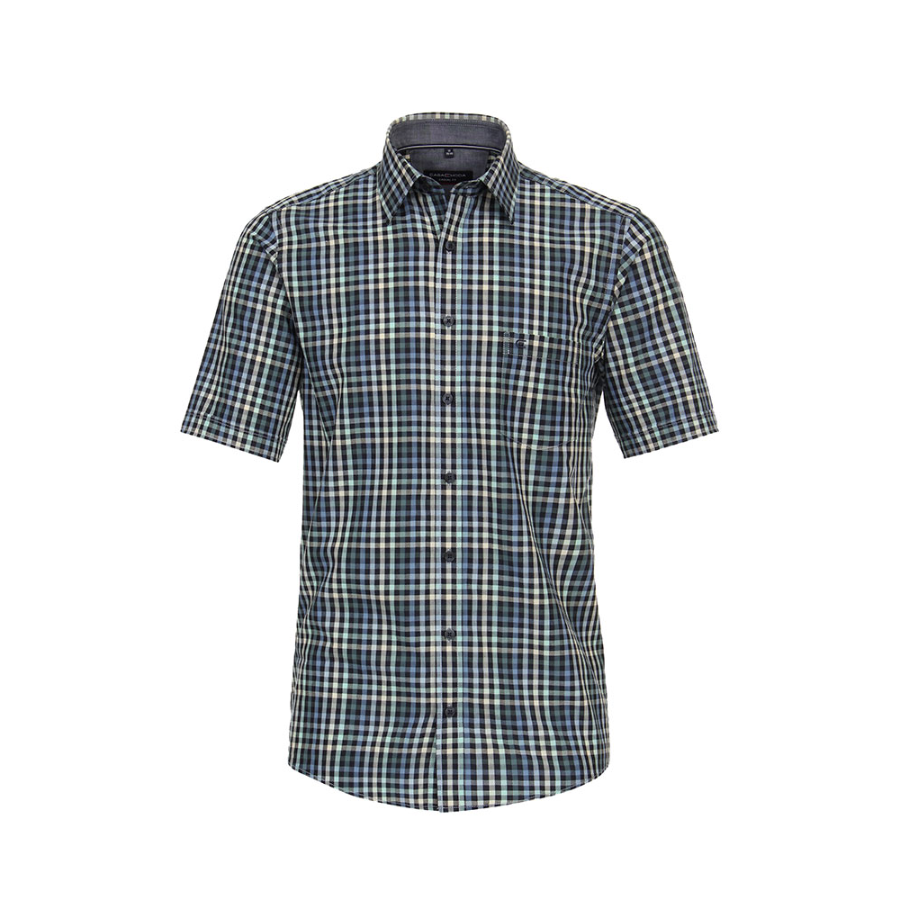 Casa Moda Small Check SS Shirt Green Blue