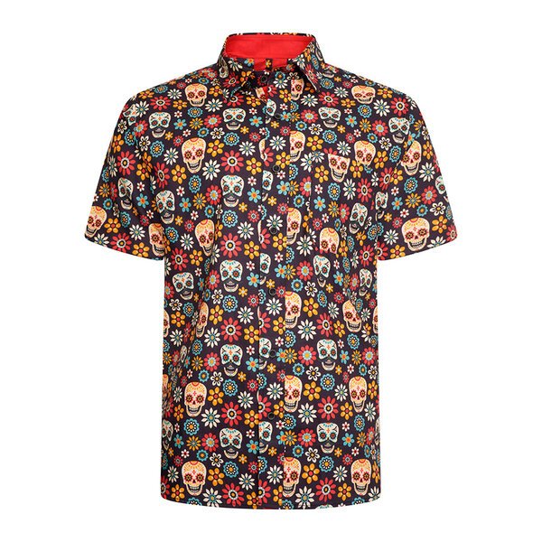 KBS Floral Skull Satin Finish SS Shirt-shop-by-brands-Beggs Big Mens Clothing - Big Men's fashionable clothing and shoes