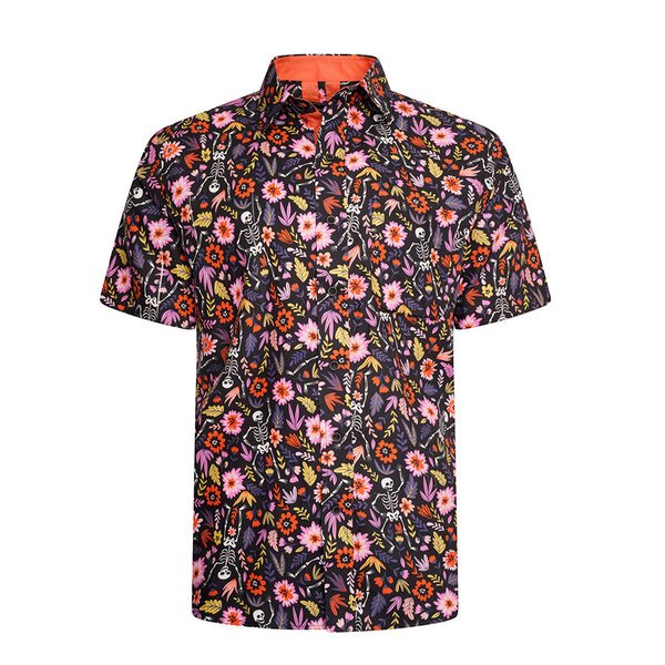 KBS Floral Skeleton Digital Satin Finish SS Shirt-shop-by-brands-Beggs Big Mens Clothing - Big Men's fashionable clothing and shoes