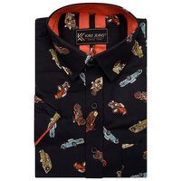 KAM Vintage Car Print SS Shirt Black