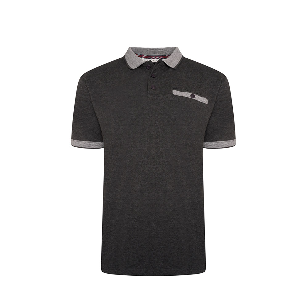 Kam Pique Jacquard Polo With Pocket Charcoal Marl