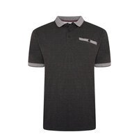 Kam Pique Jacquard Polo With Pocket Charcoal Marl