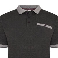 Kam Pique Jacquard Polo With Pocket Charcoal Marl